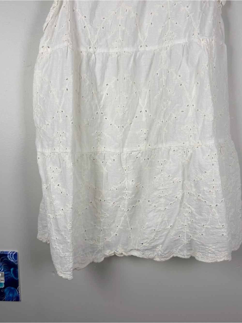 Anthropologie Kindred White Eyelet Embroidered Ruffle Cottagecore Top Medium - Picture 2 of 10